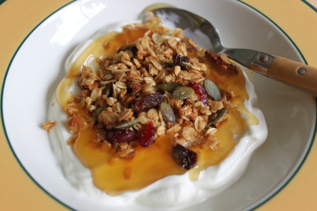Greek yogurt with granola and honey