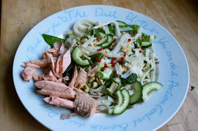 Nutty noodle salad with trout