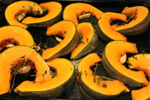 Crown Prince pumpkin on rasting tray