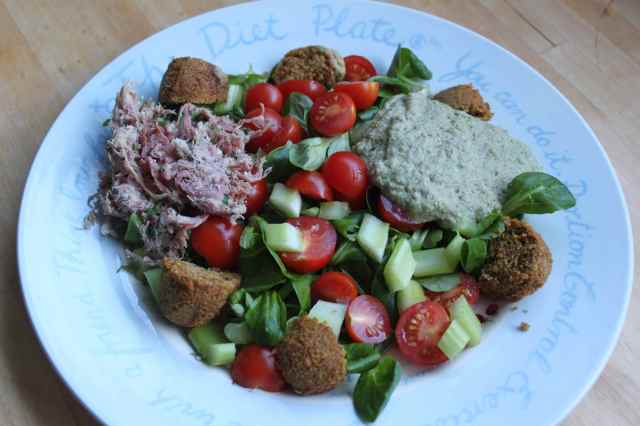Potted ham salad with cucumber dressing