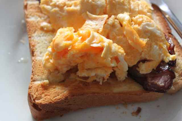 Egg and bacon on toast