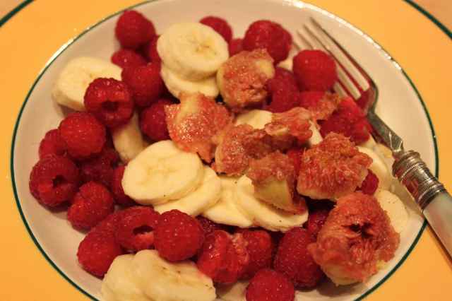 Raspberries, banana and figs