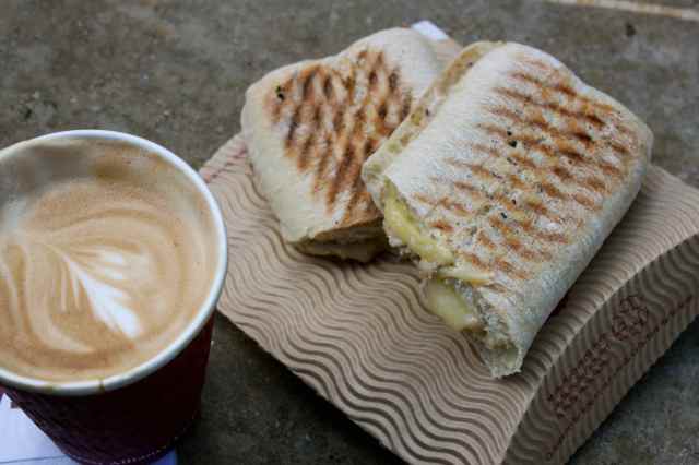 Tuna melt and a flat white