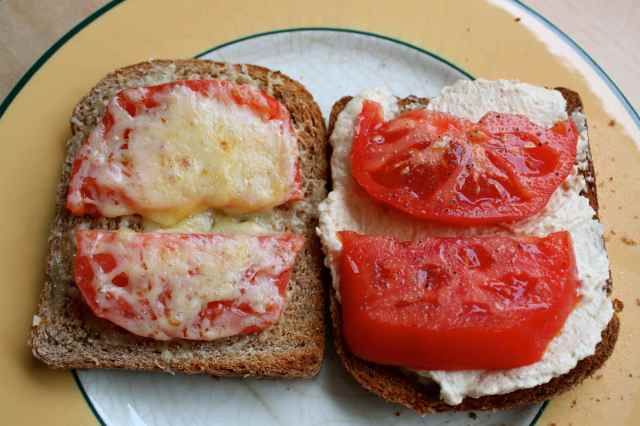 Houmous and cheese on toast