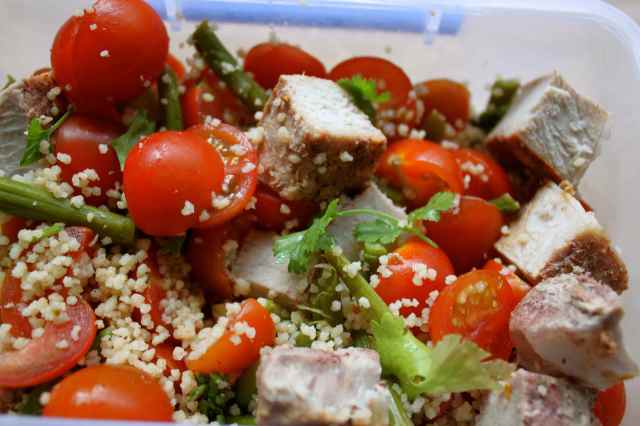 pork and couscous salad close up