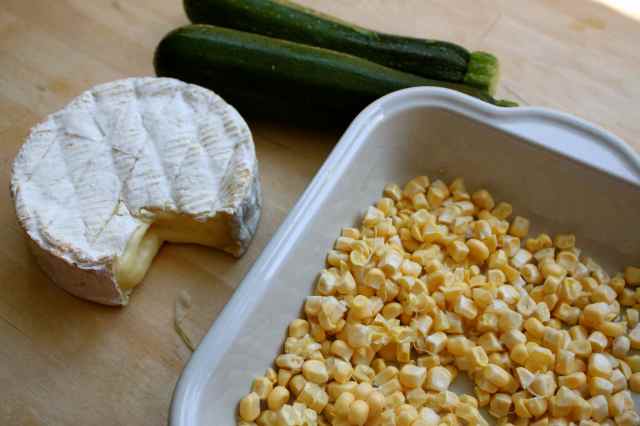 corn, camembert and courgettes