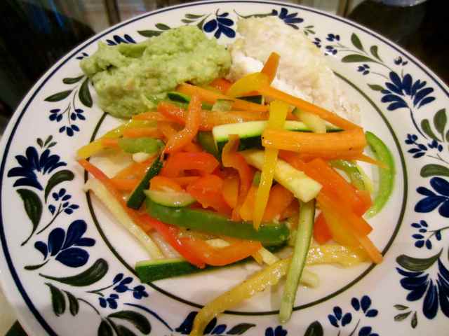 monkfish, veg and guacamole