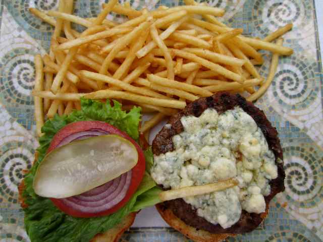blue cheese burger and fries