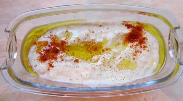 Humous in glass dish