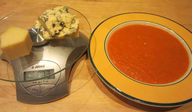 Cheese on scales and soup