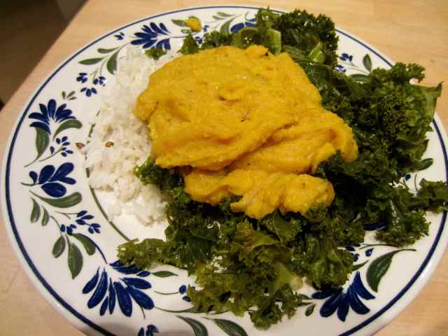 Dahl, rice and kale
