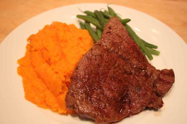 steak, butternut and green beans