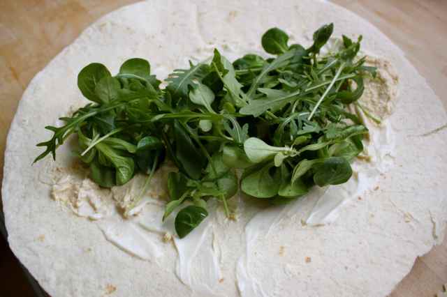 wrap with humous and greenery