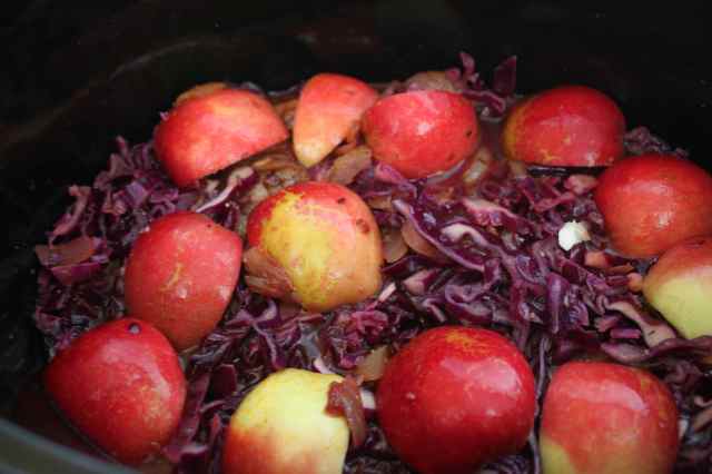 apples on pork and cabbage