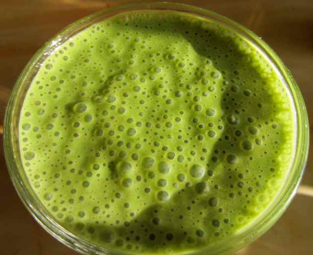 Matcha green smoothie close up