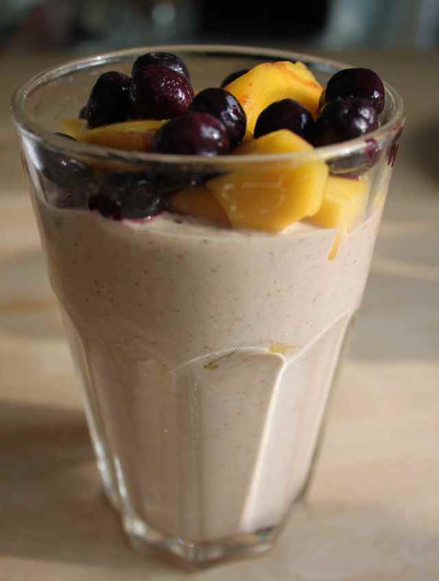 overnigh buckwheat with mango and blueberries