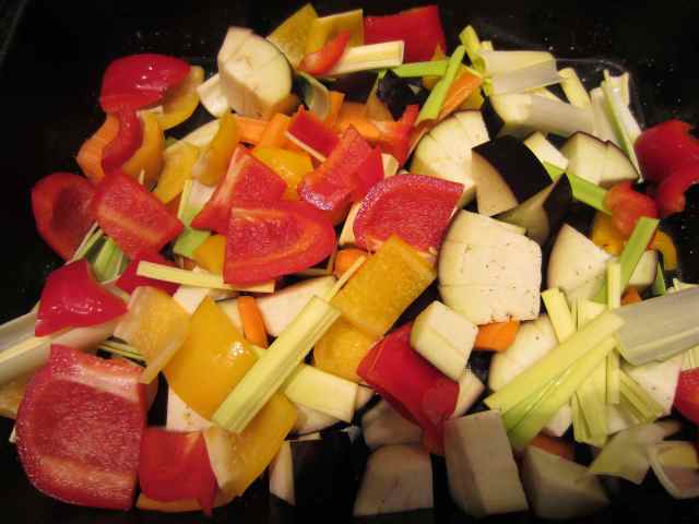 veggies in roasting tray