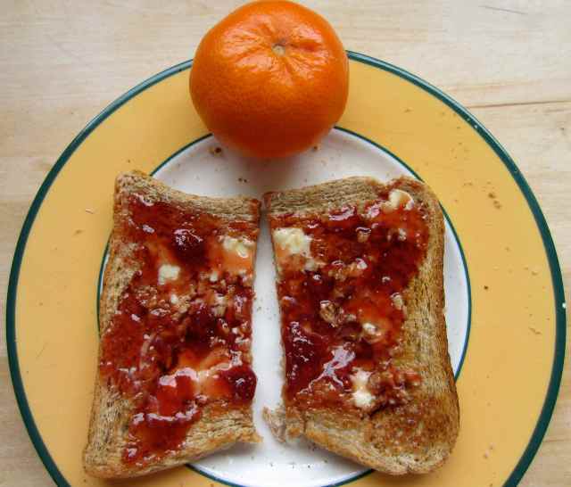 jam on toast and satsuma