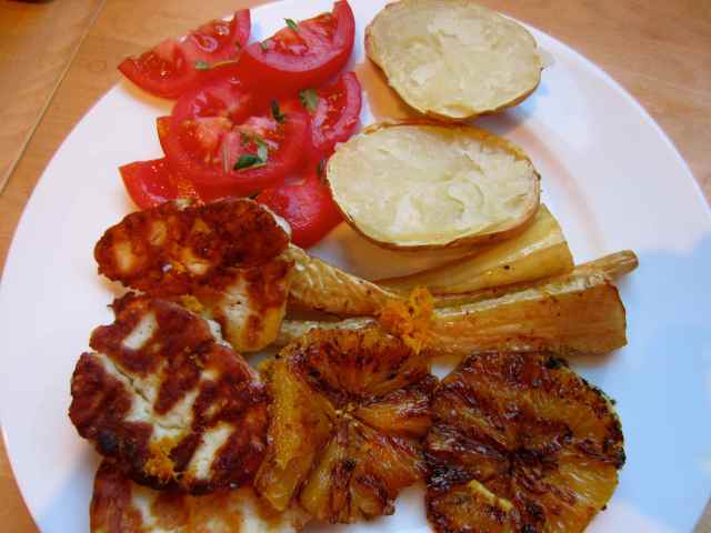 oranges, parsnip and halloumi