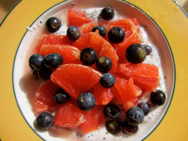 pink grapefruit, blueberries