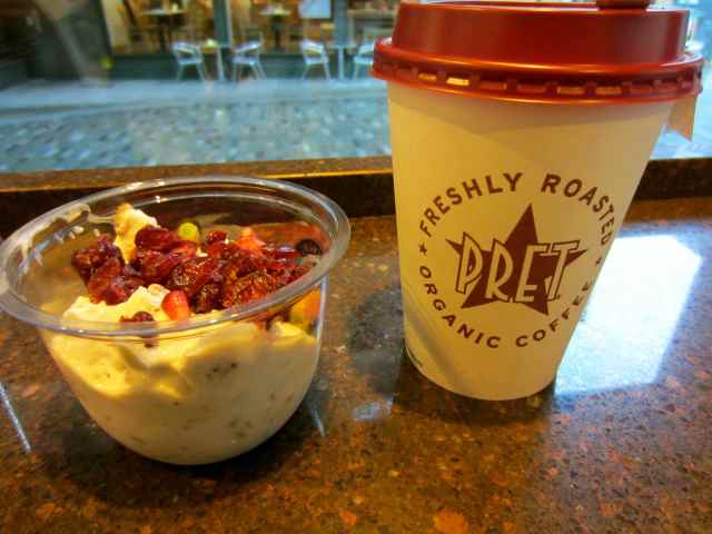 Pret tea and Bircher Muesli
