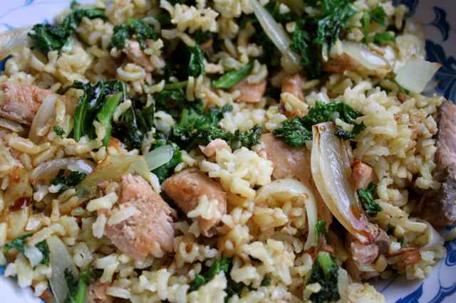 salmon, rice and kale