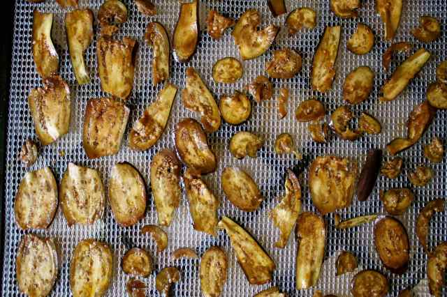 aubergine slices on tray