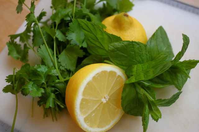 fresh herbs and lemon