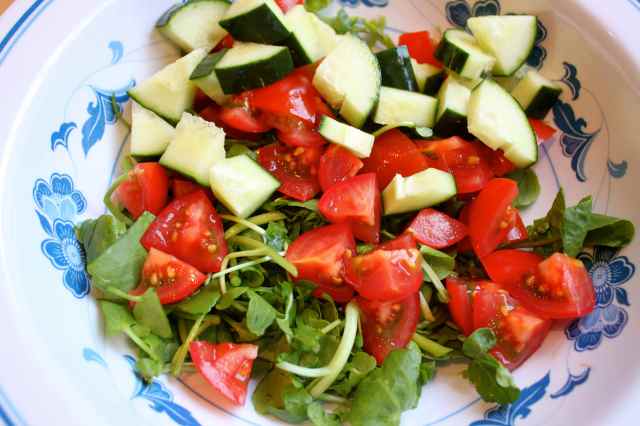 Watercress, cukes and toms