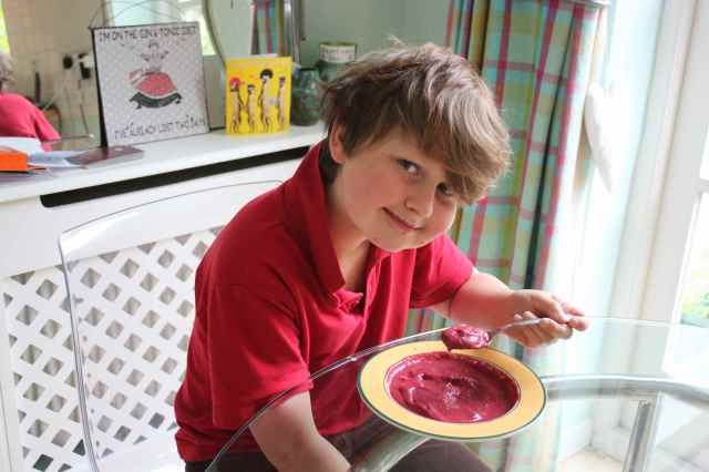 enjoying berry breakfast