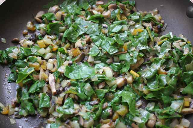 fry onions,mushrooms, Swiss chard