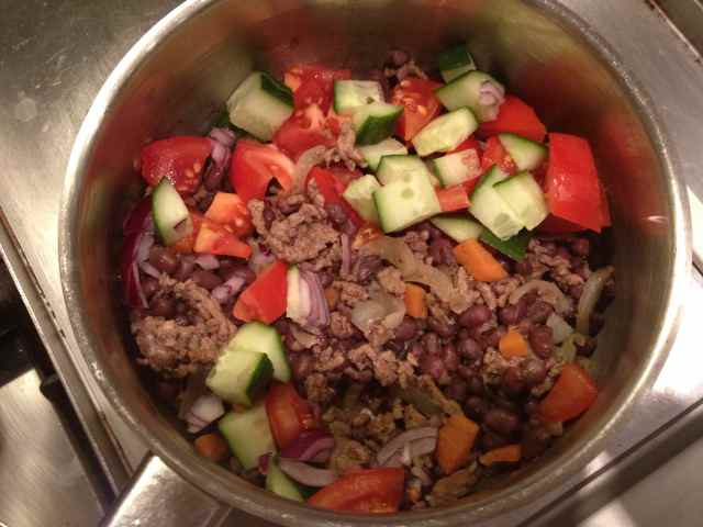 mince, beans and veggies