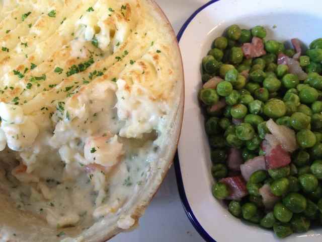 Albion fish pie and peas