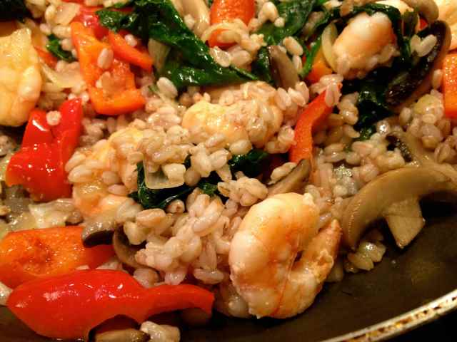 prawns and pearled spelt