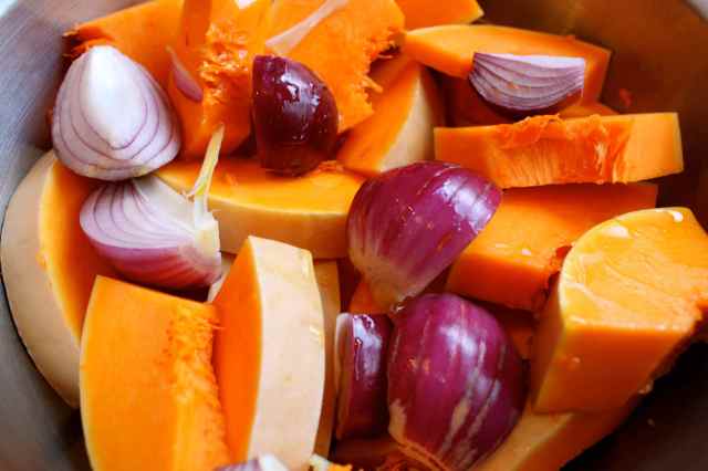 butternut squash and red onion