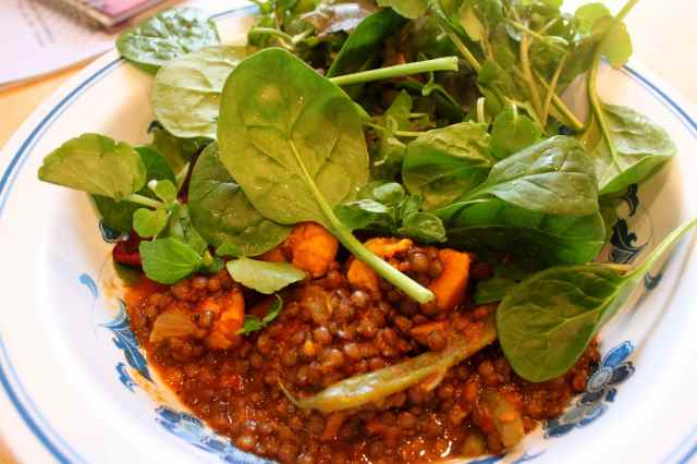lentils and salad