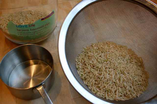 rice, cup and sieve