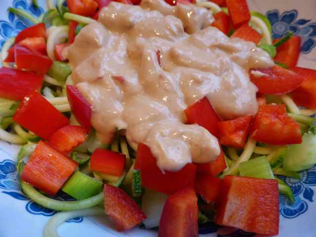 salad and spicy peanut sauce