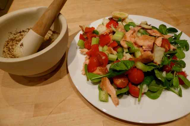 salmon salad and dressing