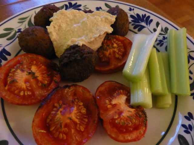 tomatoes, falaffel and celery