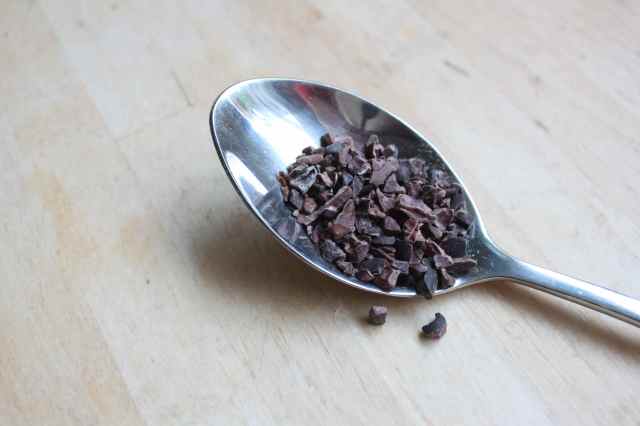 cacao nibs on spoon