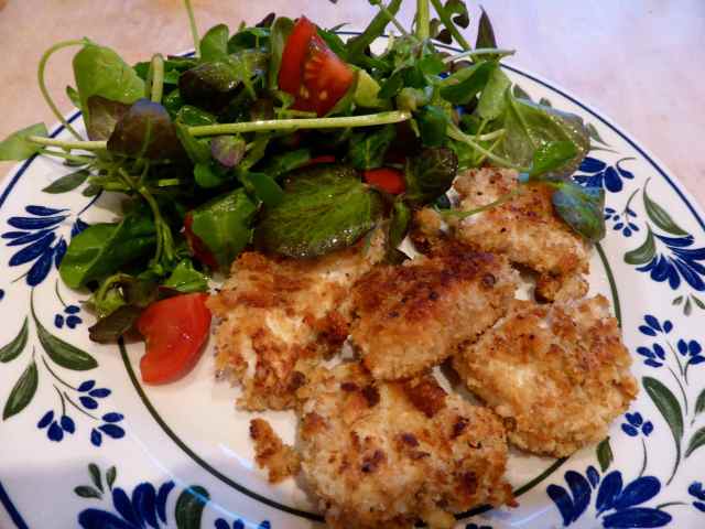 chicken nuggets and salad