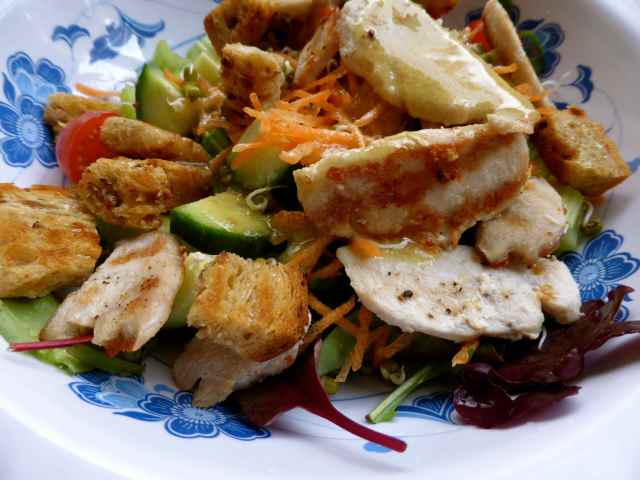 chicken salad and croutons