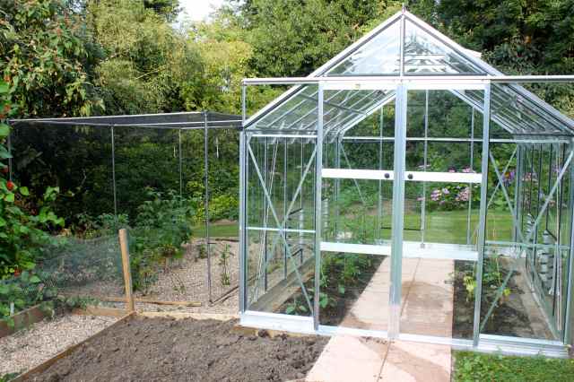 fruit cage and greenhouse