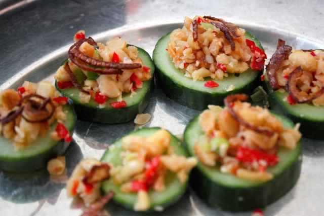 onion and nuts on courgette