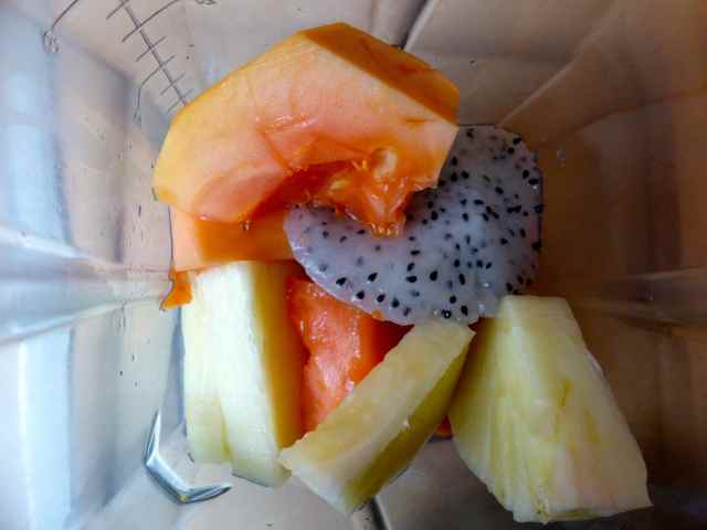 tropical fruits in blender