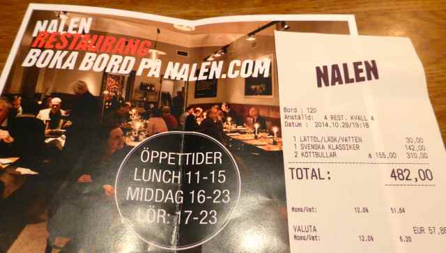 Nalen Restaurang bill