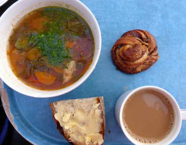 Ribolita and cinnamon bun