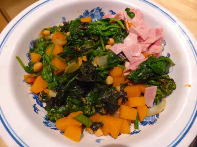 Stir fried veggies and ham