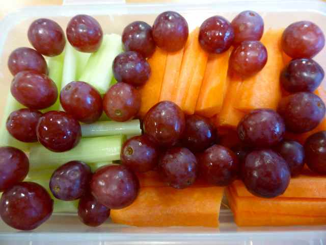celery, carrots and red grapes